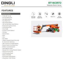 Dingli 18m electric boom lift standard features sheet – rental in Johor