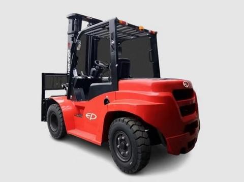 EP CPCD70 7 ton diesel forklift with pneumatic tyres, rear three-quarter view – rental in Johor